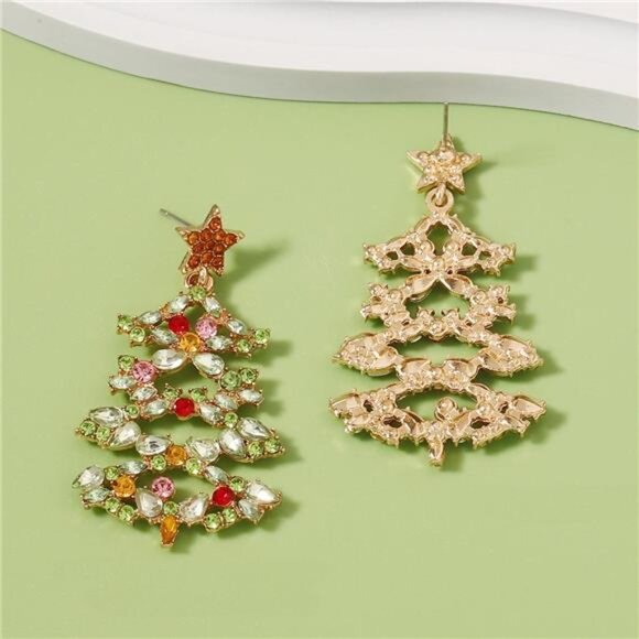 Christmas Tree Earrings with Rhinestones - Picture 4 of 8
